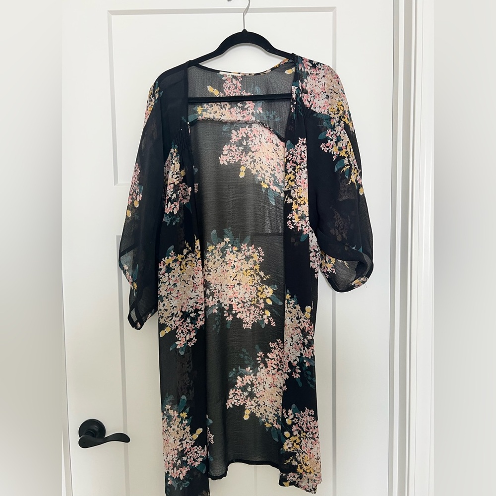 Maurices Black Floral Kimono